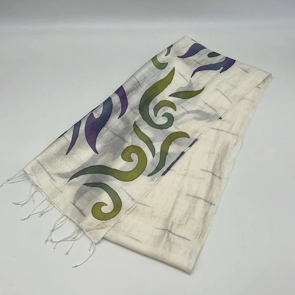 Silk Scarf Unbranded Butterfly Pattern Purple White Green